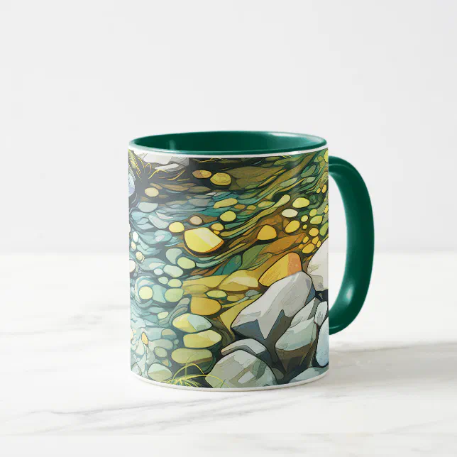 River rocks abstract watercolor painting mug