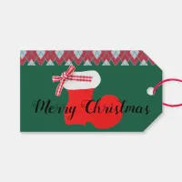 Red Christmas Stocking & Argyle Plaid Ribbon Gift Tags