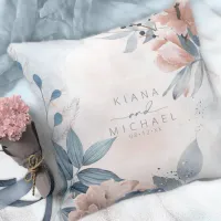 Calligraphy Floral Wedding Dusty Blue ID771 Throw Pillow