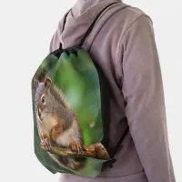 Saucy Cute Red Squirrel in Fir Tree Drawstring Bag