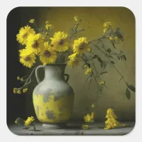 Antique Vase of Yellow Flowers Square Sticker