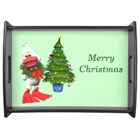 Cute White Christmas Duck Wearing a Wreath Serving Tray