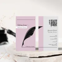 Modern Black feather pink Notary Public Qr code Business Card