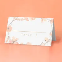 Blush Blooms Watercolor Gold Floral Custom Escort Place Card