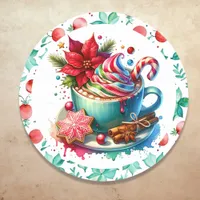  Watercolor Hot Cocoa, Candy Cane  Cinnamon Sticks Classic Round Sticker