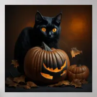 Black Cat and Jack-O-Lantern Poster