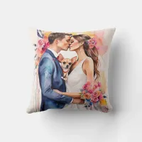 Beautiful Wedding Couple with Cute Funny  Throw Pillow