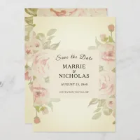 Blush Pink Rose Floral Watercolor Greenery Vintage Save The Date