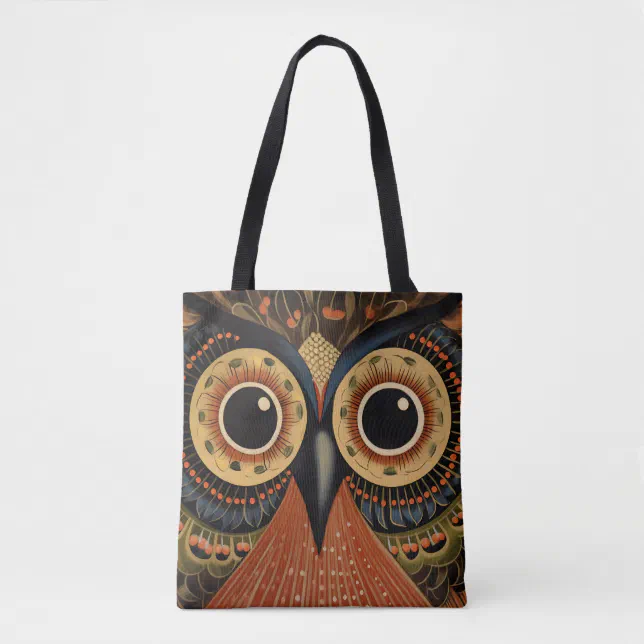 Multicolor Owl Face Ethnic Art Tote Bag