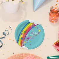 Rainbow Stars Sky Clouds & Name Happy Birthday Paper Plates