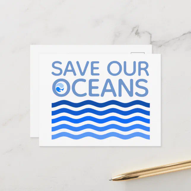 Save Our Oceans Blue Stylized Earth Waves Postcard