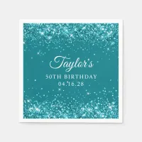 Glittert Dark Turquoise 50th Birthday Napkins