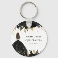 Rustic Black Gold Floral Princess Quinceanera  Keychain