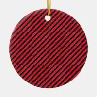 Black Red Thin Diagonal Stripes Ceramic Ornament