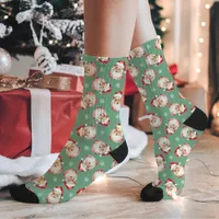 Vintage Retro Santa Claus Green Christmas Pattern Socks