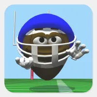 Funny Cartoon Football in a Helmet Square Sticker