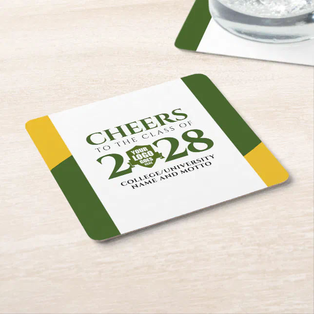 Green Gold School College University Graduation Square Paper Coaster