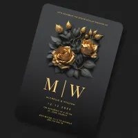 Black Gold Roses QR Gothic Wedding  Invitation