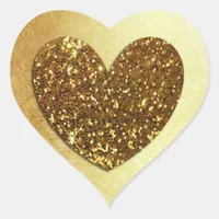 Gold Faux Glitter Modern Heart Shaped Sticker