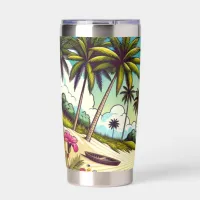 Pretty Comic Book Style Tropical Paradise Insulated Tumbler
