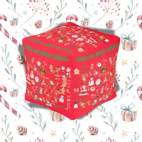 Monogrammed Merry Christmas on red background | Pouf