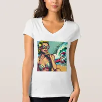 Pretty Blonde Retro Woman and Surfer Guy T-Shirt