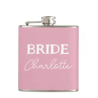Bride Pink And White Personalized Name Flask
