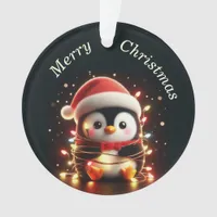 Cute Penguin Wrapped in Christmas Lights Ornament