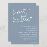 Dusty Blue Simple Script Sweet 16 Birthday Photo I Invitation