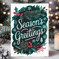 Season’s Greetings Watercolor Christmas Holiday Card