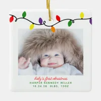 Colorful Baby's First Christmas Lights 2 Photos Ceramic Ornament