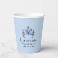 Blue & Ivory Floral Quinceañera Paper Cups