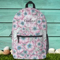 Charming Large Pink Blue Blooming Flowers  Printed Backpack