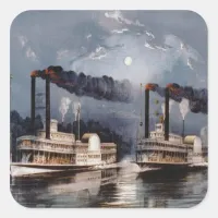 Steam Boat Racing on Mississippi River Square Sticker