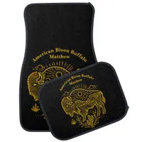 Gold Buffalo Grazing Under The Sun Near Mountains Car Floor Mat