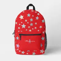 Stars Pattern Bright Red Cool Trendy Monogrammed Printed Backpack