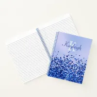 Simple Blue Brushed Metal and Glitter Monogram | Notebook