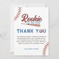 Rookie of the Year Baseball 1st Birthday Party Thank You Card