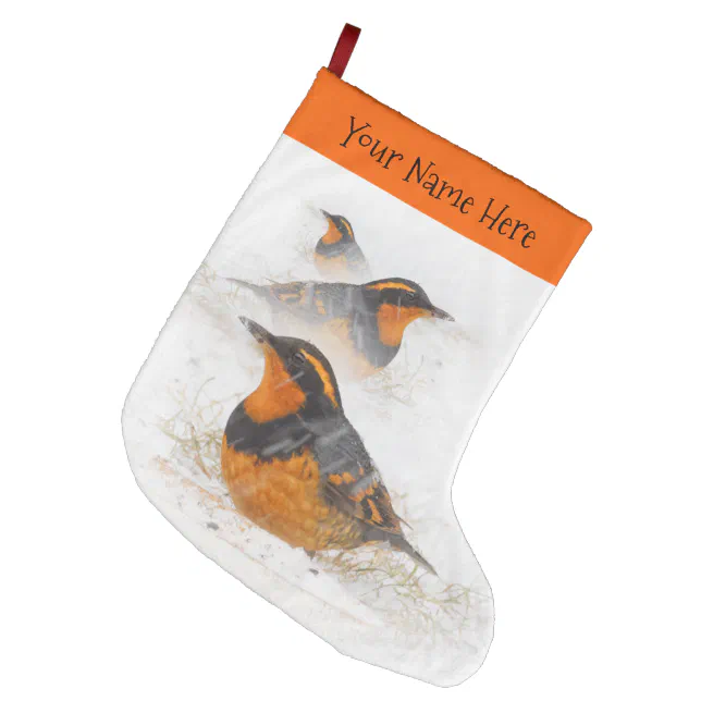 Varied Thrushes in the Snow Large Christmas Stocking