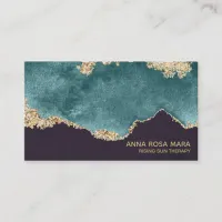 *~* Black Teal Moss Agate Geode Gold Glitter Business Card