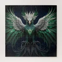 Majestic Green & White Phoenix Bird Jigsaw Puzzle