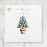 Blue Bow Christmas Tree Merry Little Baby Shower Favor Tags