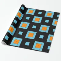 Black Turquoise & Orange Squares Geometric Pattern Wrapping Paper