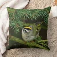 Cute Kinglet Songbird Causes a Stir in the Fir Throw Pillow