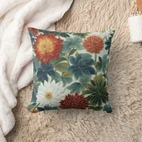 Vibrant Lotus and Chrysanthemum Design Throw Pillow