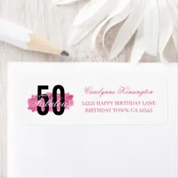 Elegant 50th Birthday Pink Watercolor Address Label