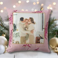 Dust pink red Pagoda Merry Christmas Tree 1-Photo  Throw Pillow