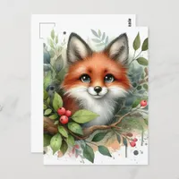 Adorable Watercolor Red Fox Postcard