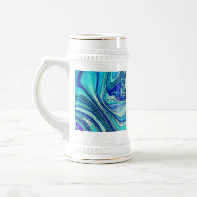 Elegant Aquamarine Paua Rainbow Shell Inspired Beer Stein