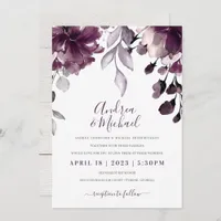 Purple Watercolor Floral Bouquet Wedding Invitation